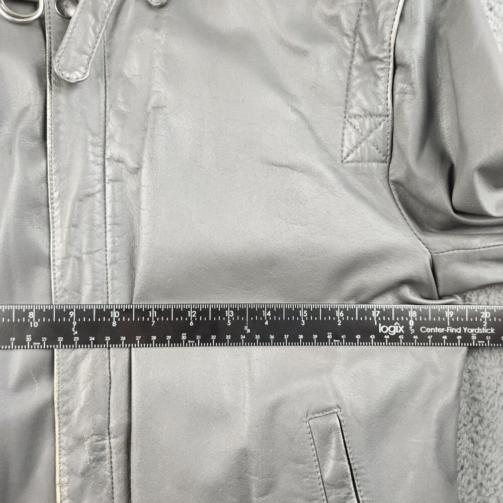 Vintage Leather Bomber Jacket 40L Flight Moto Gray/Green Biker Removeable Liner - Picture 4 of 13